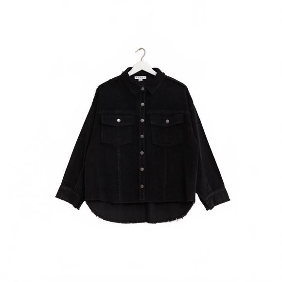 NEW HYFVE women's washed corduroy frayed shacket in black - Picture 1 of 3